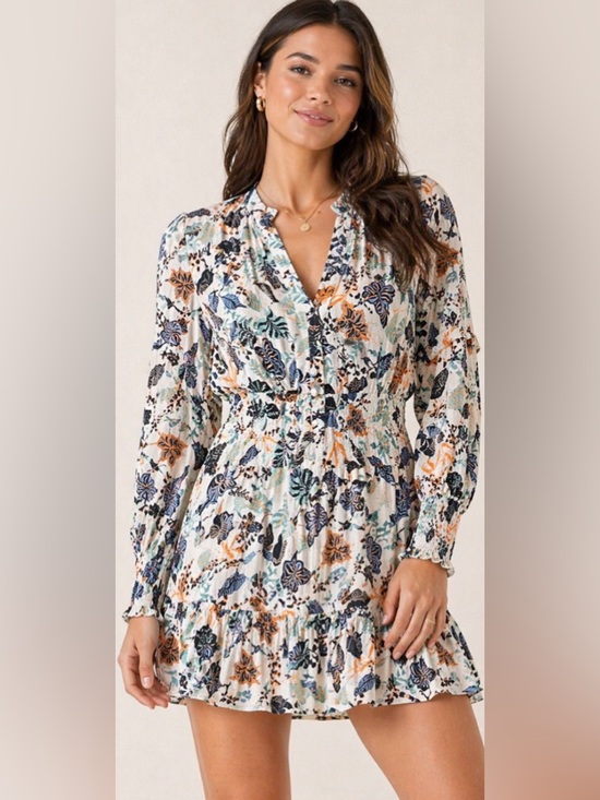Parker Dresses & Skirts - Parker Floral Mini Dress Small Boho Festival Long Sleeve Ruffle Hem Cotton Lined